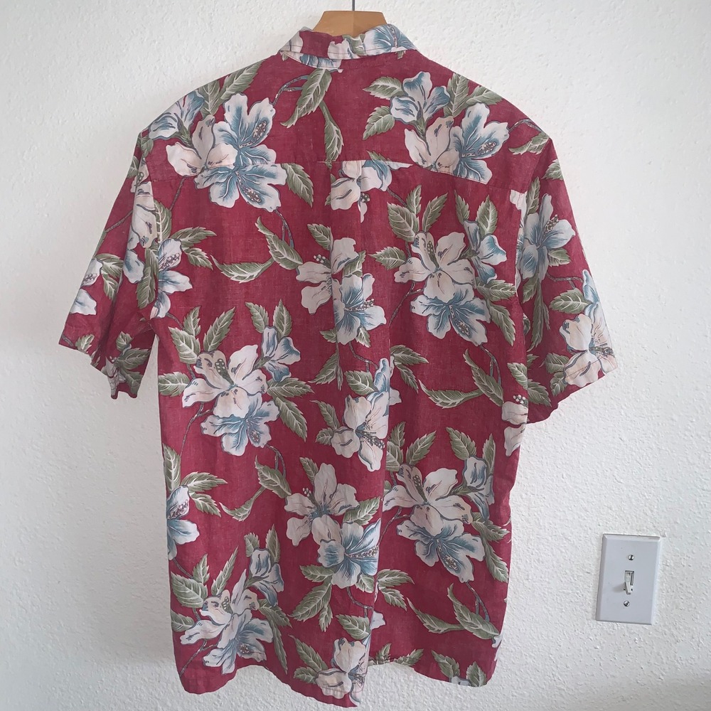 Cooke Street Honolulu Mens Medium Red Floral Hibiscus Cotton Hawaiian Shirt - Picture 2 of 5
